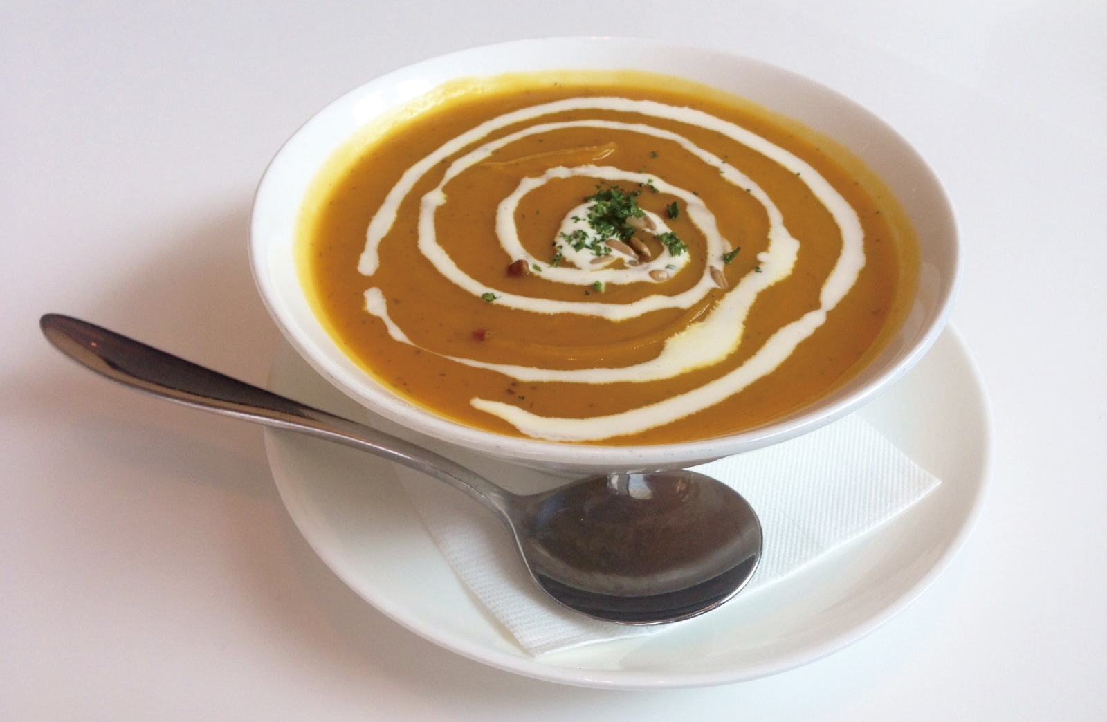Creamy, hot pumpkin soup.