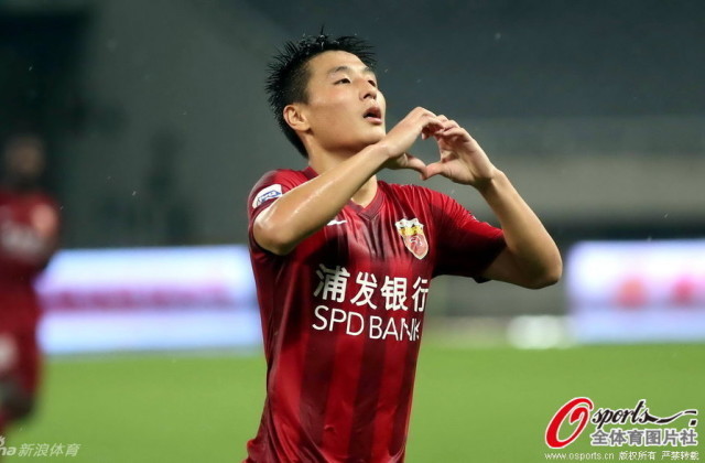 Wu Lei celebrates scoring for Shanghai SIPG