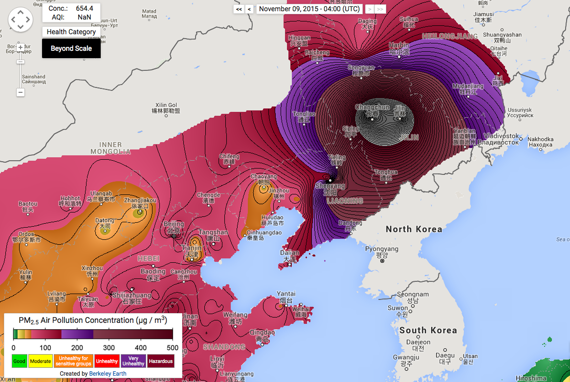 Northeast China pollution, Nov 9