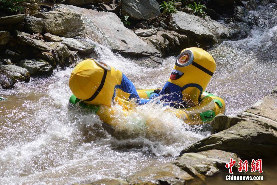 Bunch of Minions Go Rafting Along Chinese River