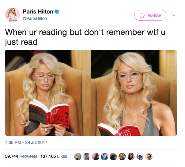 Paris Hilton reading Sun Tzu the Art of War