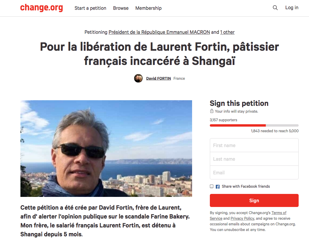 Petition Calls for French Farine Employee's Release from Shanghai Jail