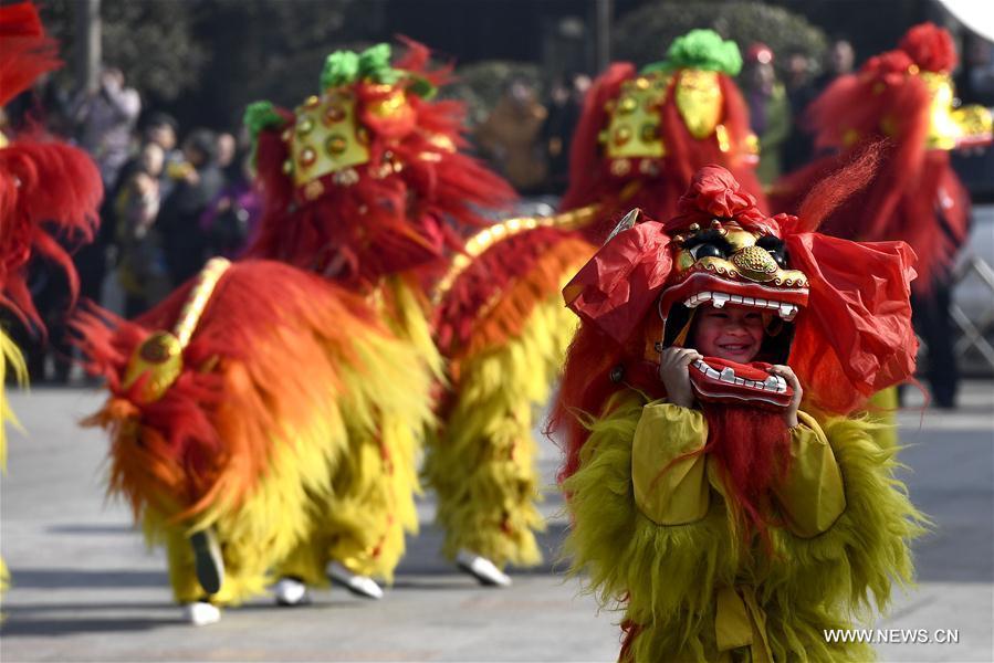 A lion dance performed in Shandong province on New Year's Eve