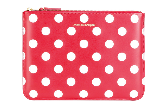 Comme des Garcons red white polka dot clutch purse