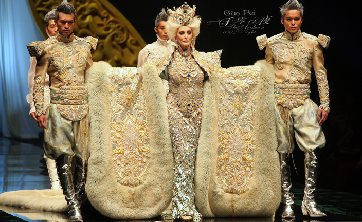 Legendary model Carmen Dell'Orefice in a Guo Pei gown. 