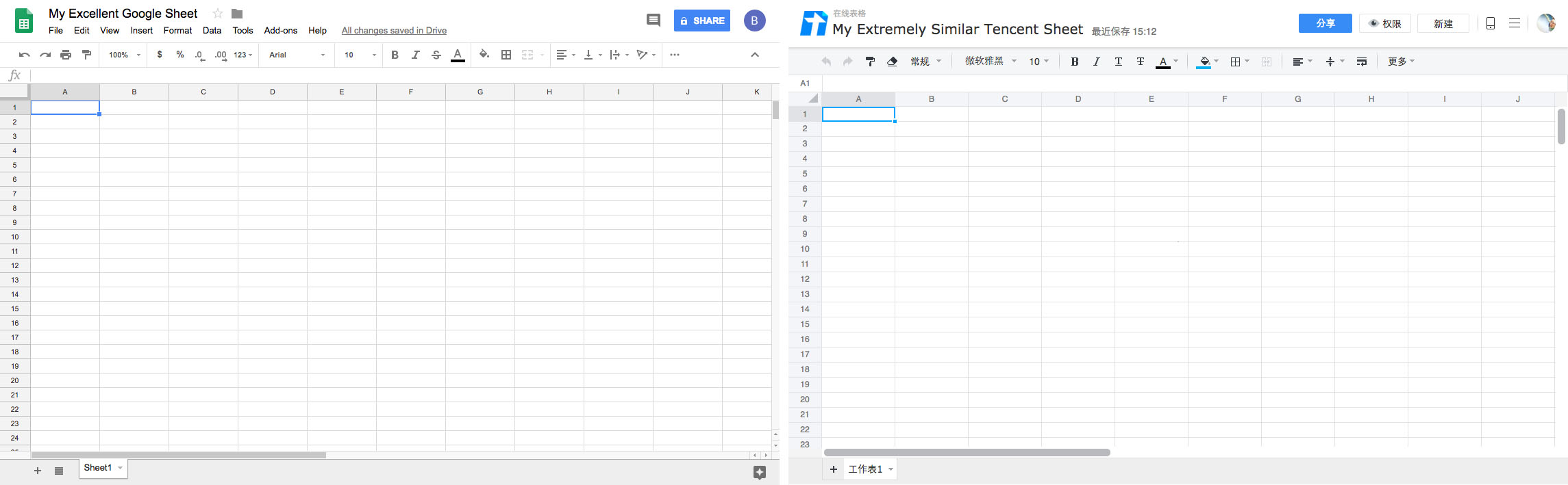 Google Sheet vs. Tencent Sheet