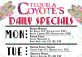 New Daily Specials at Tequila Coyotes