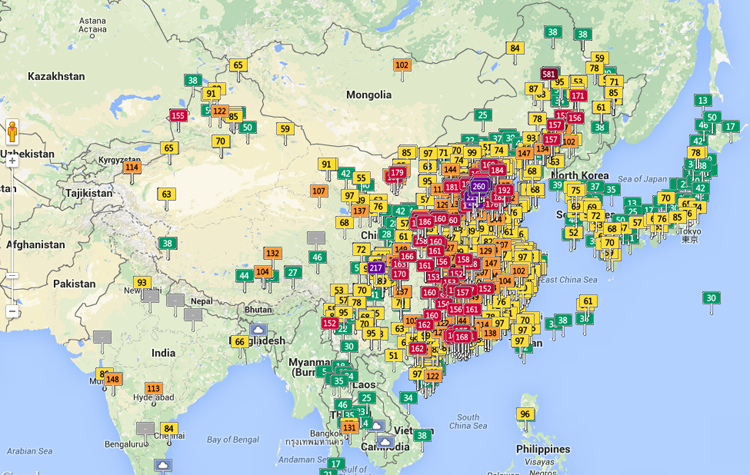 China real time air pollution map on aqicn.org