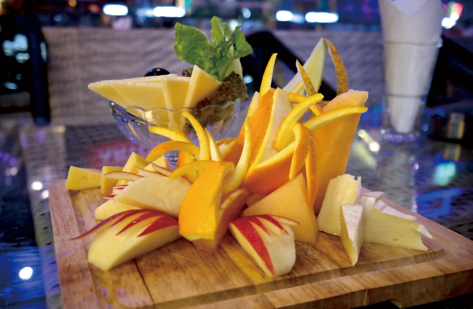 Cheese and fruit plater. 