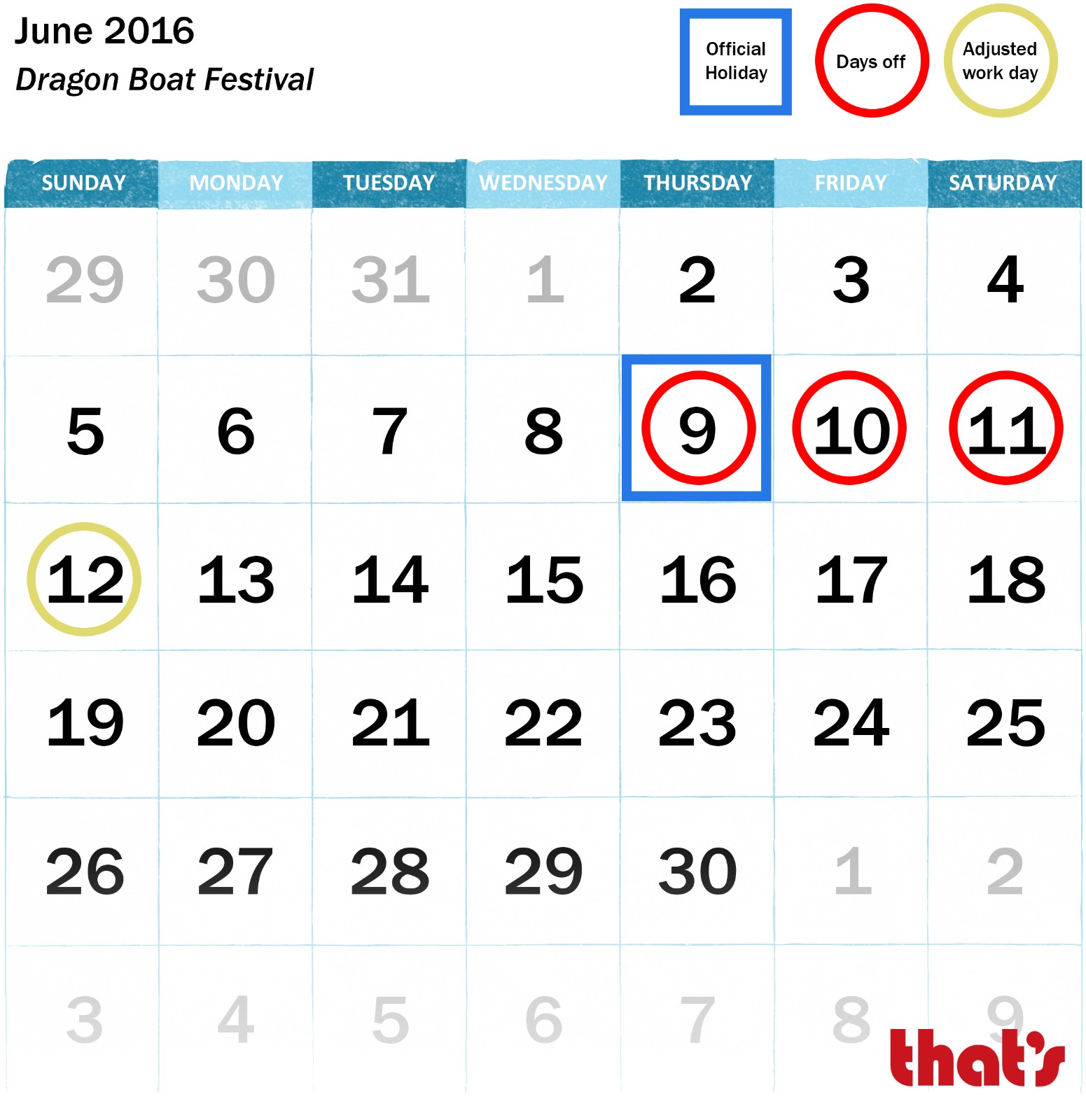 China Public Holidays 2016: Dragon Boat Festival, June