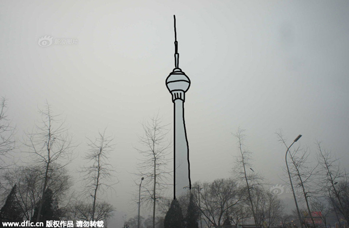 Netizens outline Beijing landmarks against the smog