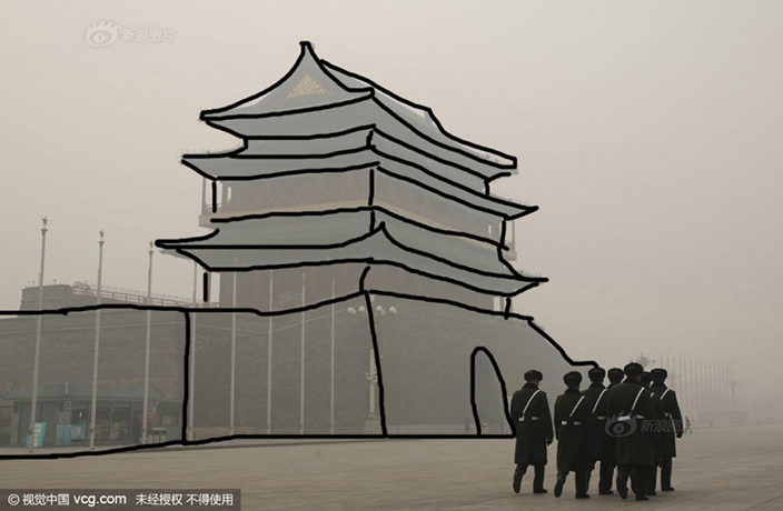 Netizens outline Beijing landmarks against the smog