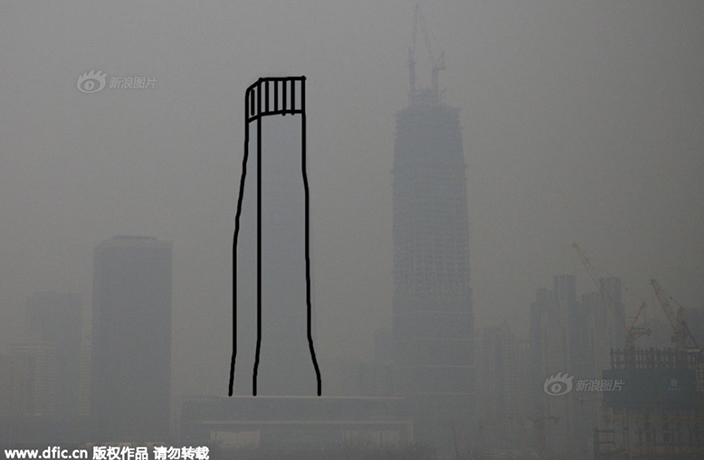 Netizens outline Beijing landmarks against the smog