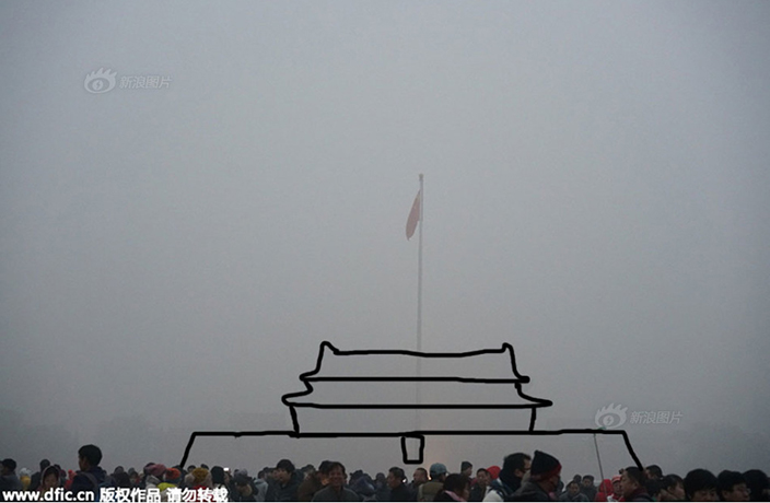 Netizens outline Beijing landmarks against the smog