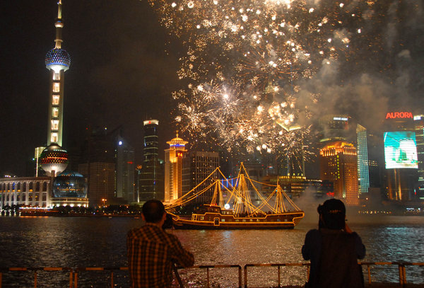 Fireworks along the Huangpu River