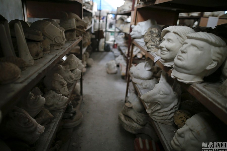 shelves of unpainted masks