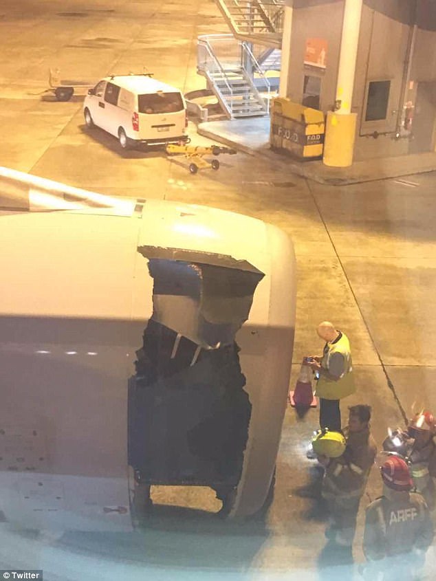 Huge hole in airplane engine to Shanghai
