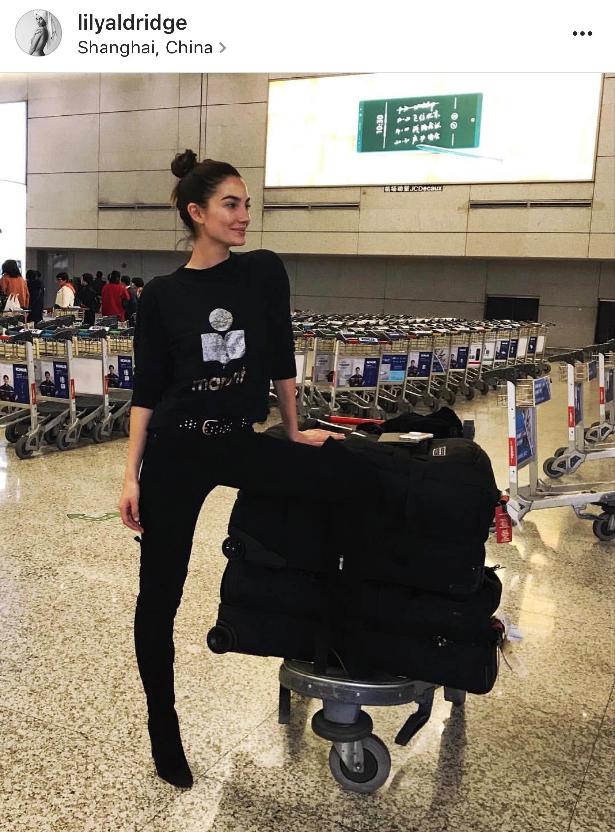 Lily Aldridge at Pudong International Airport