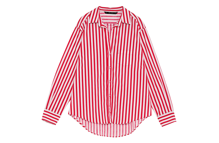 Red striped button down shirt for Women Zara