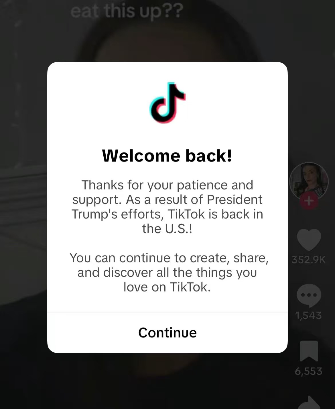 TikTok-is-now-online-for-some-users-in-the-US-with-a-pop-up-message-to-thank-President-elect-Donald-Trump.-Screenshot-by-That-s.jpg