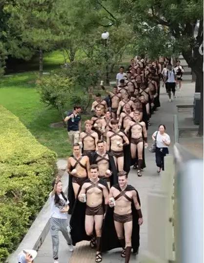 Foreign Spartan troops march through Beijing's Sanlitun