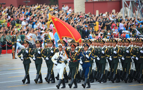Chinese troops rehearse for September 3 Victory Day military parade