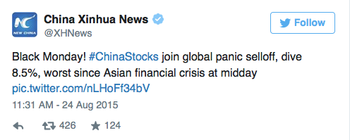 Xinhua calls China stock plunge Black Monday