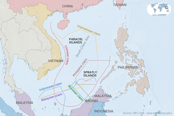 Map of disputed waters in South China Sea